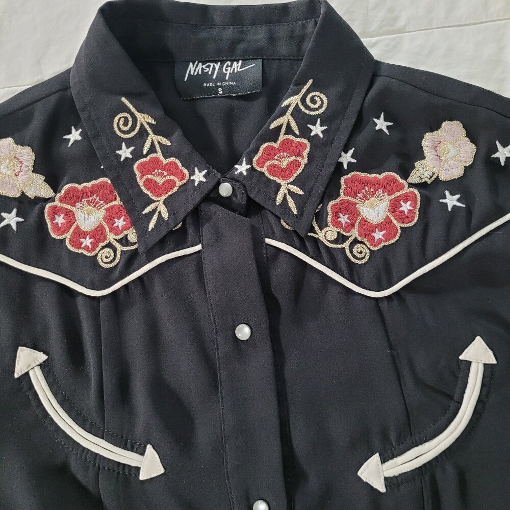 Nasty Girl brand Women's S Embroidered Western Shirt